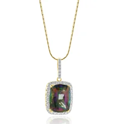 14 Karat Yellow Gold Mystic Topaz and Diamond Necklace