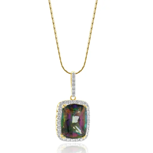 14 Karat Yellow Gold Mystic Topaz and Diamond Necklace