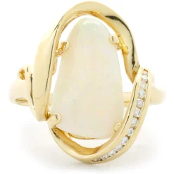 18 Karat Yellow Gold Opal and Diamond Freeform Ring