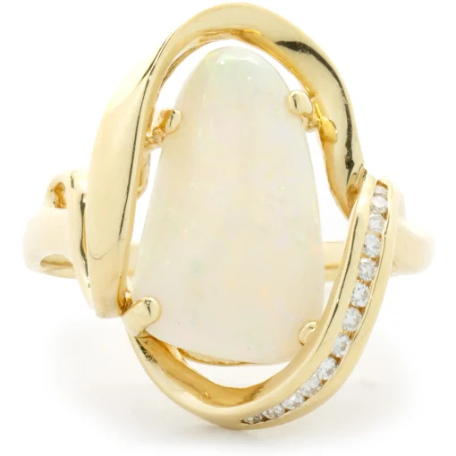 18 Karat Yellow Gold Opal and Diamond Freeform Ring