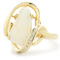 18 Karat Yellow Gold Opal and Diamond Freeform Ring