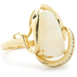 18 Karat Yellow Gold Opal and Diamond Freeform Ring