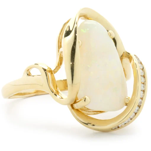 18 Karat Yellow Gold Opal and Diamond Freeform Ring