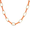 14 Karat Yellow Gold Orange Enamel Oval Link Chain Necklace