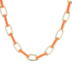 14 Karat Yellow Gold Orange Enamel Oval Link Chain Necklace