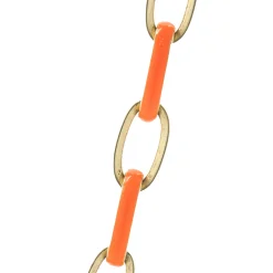 14 Karat Yellow Gold Orange Enamel Oval Link Chain Necklace