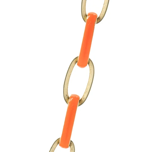 14 Karat Yellow Gold Orange Enamel Oval Link Chain Necklace