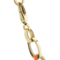 14 Karat Yellow Gold Orange Enamel Oval Link Chain Necklace