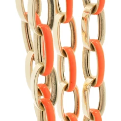 14 Karat Yellow Gold Orange Enamel Oval Link Chain Necklace
