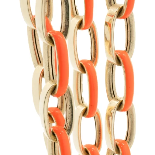14 Karat Yellow Gold Orange Enamel Oval Link Chain Necklace