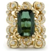 18 Karat Yellow Gold Ornate Green Tourmaline and Diamond Rectangular Cocktail Ring