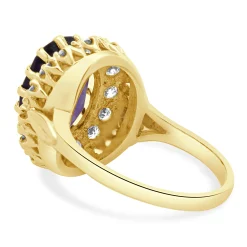 10 Karat Yellow Gold Oval Amethyst and Diamond Cocktail Ring