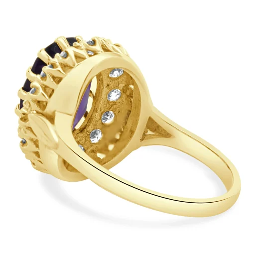 10 Karat Yellow Gold Oval Amethyst and Diamond Cocktail Ring
