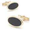 14 Karat Yellow Gold Oval Black Onyx Cufflinks
