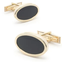 14 Karat Yellow Gold Oval Black Onyx Cufflinks
