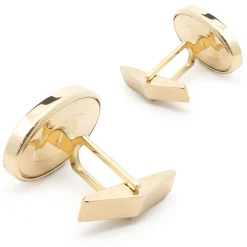 14 Karat Yellow Gold Oval Black Onyx Cufflinks
