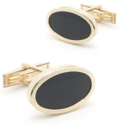14 Karat Yellow Gold Oval Black Onyx Cufflinks