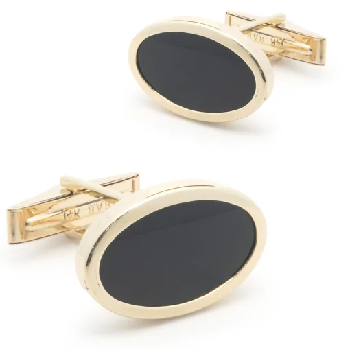 14 Karat Yellow Gold Oval Black Onyx Cufflinks