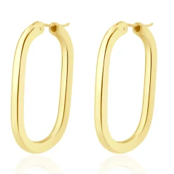 18 Karat Yellow Gold Oval Tube Hoop Earrings