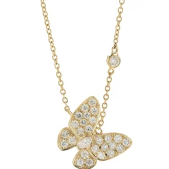 18 Karat Yellow Gold Pave Diamond Butterfly Necklace