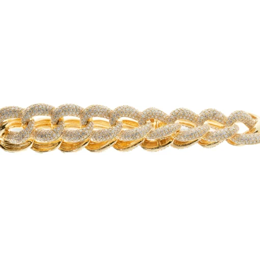 18 Karat Yellow Gold Pave Diamond Cuban Link Bracelet