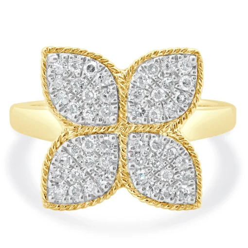 14 Karat Yellow Gold Pave Diamond Flower Ring