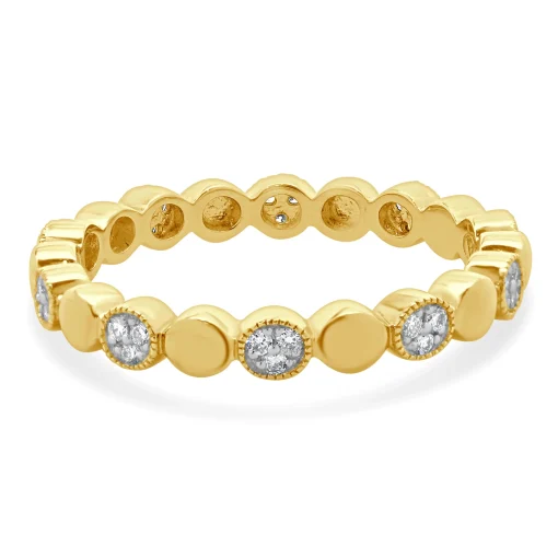 14 Karat Yellow Gold Pave Diamond Alternating Band
