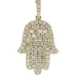 18 Karat Yellow Gold Pave Diamond Hamsa Pendant