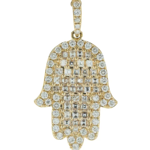 18 Karat Yellow Gold Pave Diamond Hamsa Pendant