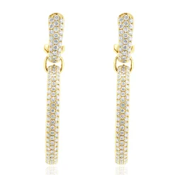 18 Karat Yellow Gold Pave Diamond Oval Inside Outside Hoop Earrings