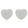 14 Karat Yellow Gold Pave Diamond Heart Stud Earrings