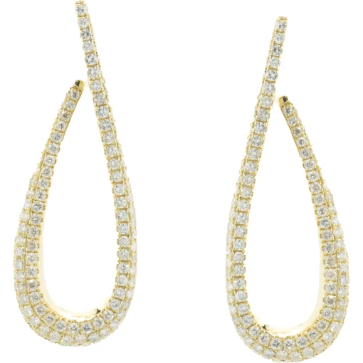 18 Karat Yellow Gold Pave Diamond Loop Through Drop Earrings