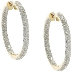 18 Karat Yellow Gold Pave Diamond Inside Outside Hoop Earrings