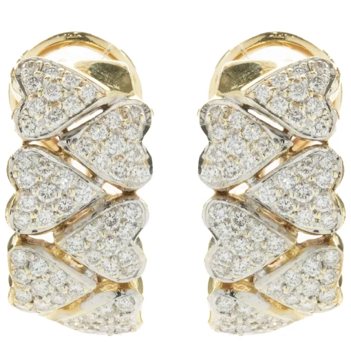 18 Karat Yellow Gold Pave Diamond Heart Shape Huggie Hoop Earrings