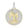 14 Karat Yellow Gold Pave Diamond Saint Michael the Archangel Slaying the Dragon Pendant