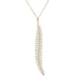 18 Karat Yellow Gold Pave Diamond Feather Drop Necklace