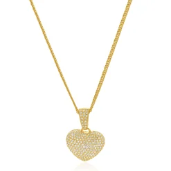 18 Karat Yellow Gold Pave Diamond Puffed Heart Necklace