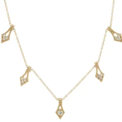 14 Karat Yellow Gold Pave Diamond Arrow Drop Necklace