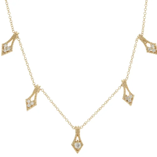 14 Karat Yellow Gold Pave Diamond Arrow Drop Necklace
