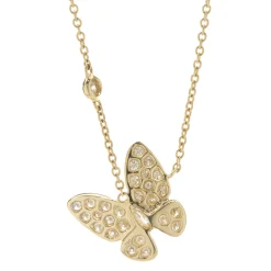18 Karat Yellow Gold Pave Diamond Butterfly Necklace