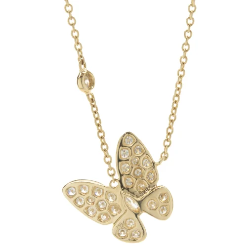 18 Karat Yellow Gold Pave Diamond Butterfly Necklace