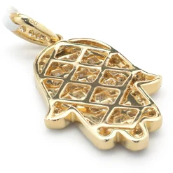 18 Karat Yellow Gold Pave Diamond Hamsa Pendant