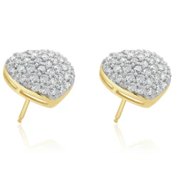 14 Karat Yellow Gold Pave Diamond Heart Stud Earrings