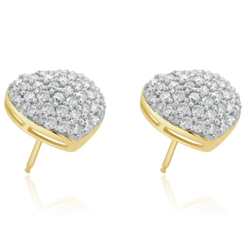 14 Karat Yellow Gold Pave Diamond Heart Stud Earrings