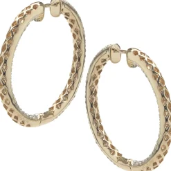 18 Karat Yellow Gold Pave Diamond Inside Outside Hoop Earrings