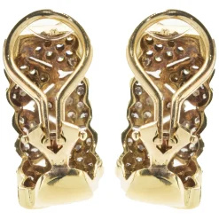 18 Karat Yellow Gold Pave Diamond Heart Shape Huggie Hoop Earrings