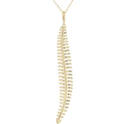 18 Karat Yellow Gold Pave Diamond Feather Drop Necklace