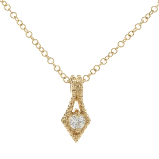 14 Karat Yellow Gold Pave Diamond Arrow Drop Necklace