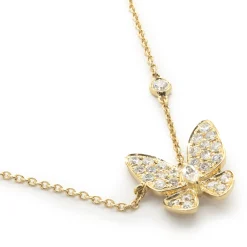 18 Karat Yellow Gold Pave Diamond Butterfly Necklace