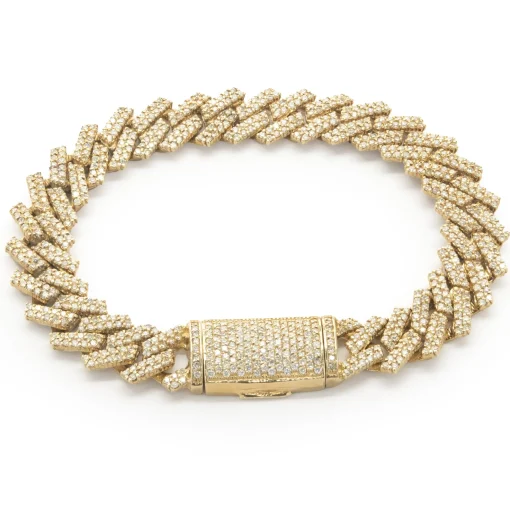 14 Karat Yellow Gold Pave Diamond Miami Cuban Link Bracelet
